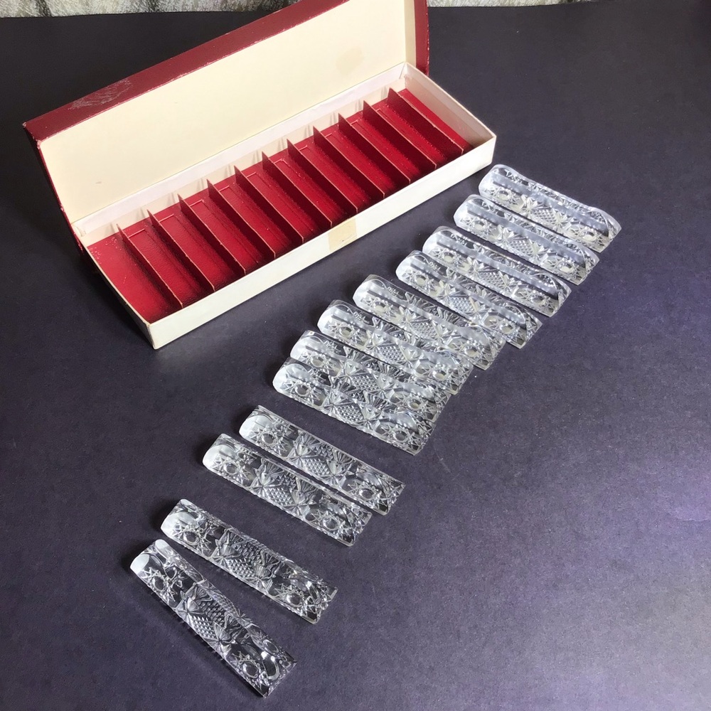 Elegant Clear Glass Knife Rests Set vintage cut glass crystal formal dining
